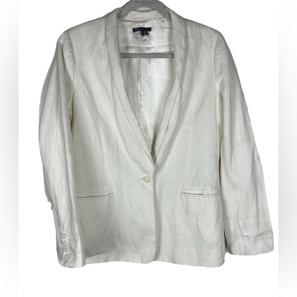 Vince Blazer Womens Size 12 Ivory Linen Blend‎ Front Pockets Jacket - Picture 1 of 9